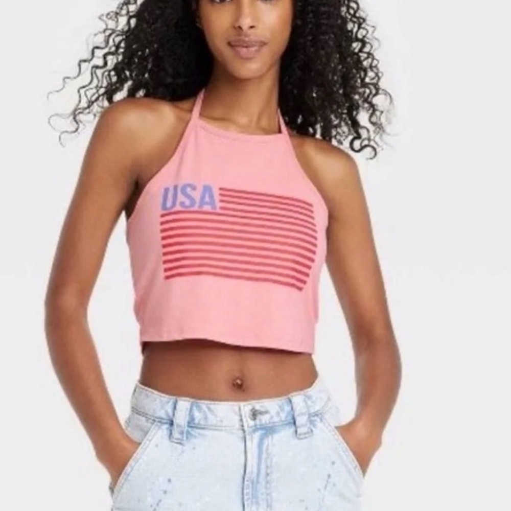 NWT IML Isaac Morris Pink American Flag USA Halter Top XXL